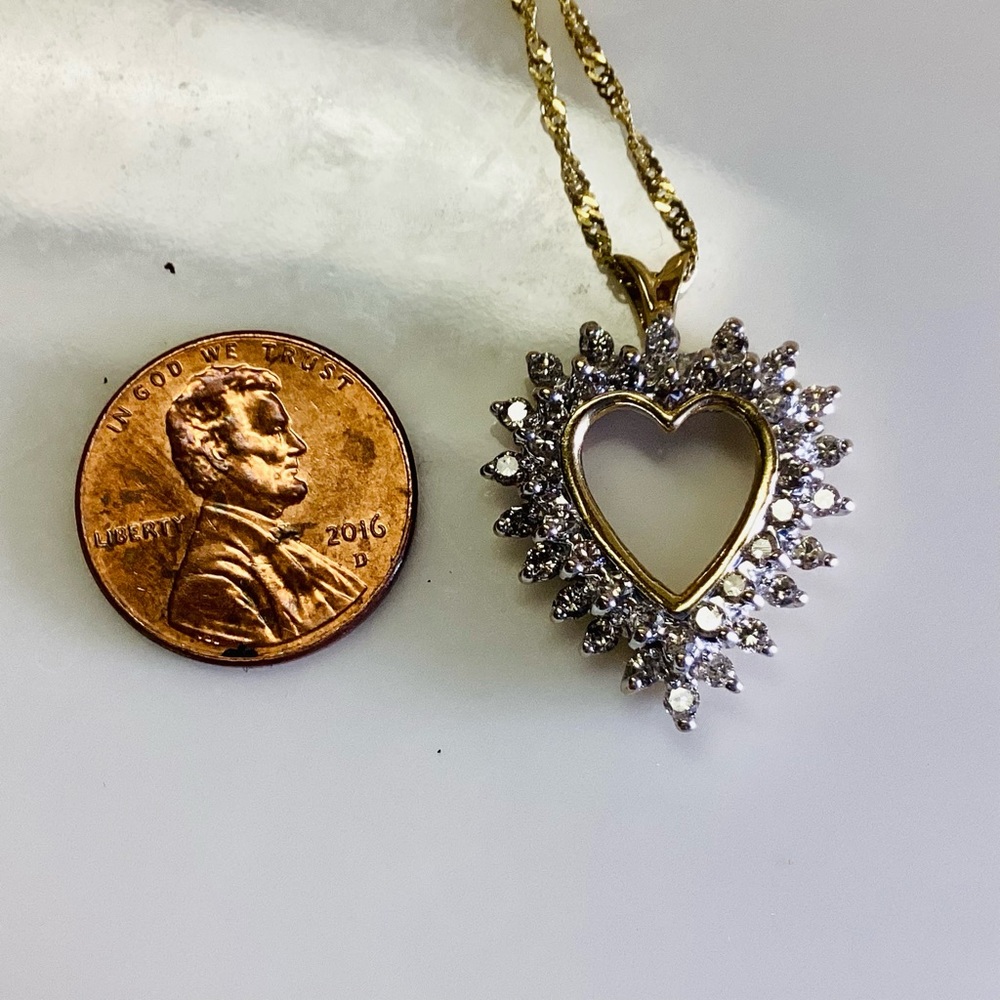Gold Heart Diamond Pendant - Picture 6 of 11